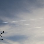 3 aircraft in formation. Each trails is different !
