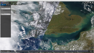 Satellite travels East to West. This is a composite of dawn / right and late afternoon / left
